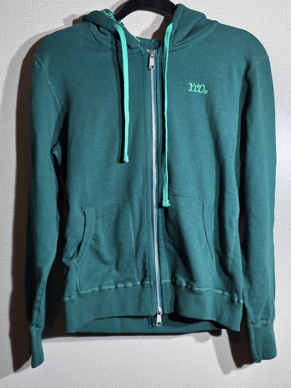 Teal Zip-Up Hoodie Jacket with Drawstring